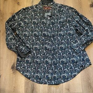 Robert Graham 3XL Men's Black, Purple, and White Patterned Shirt 100% Cotton